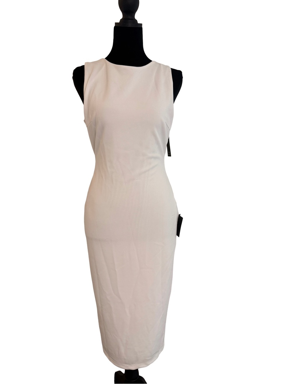 Lulus White Ribbed Bodycon Midi Dress – Sleek Sleeveless Fitted Style Size L NWT